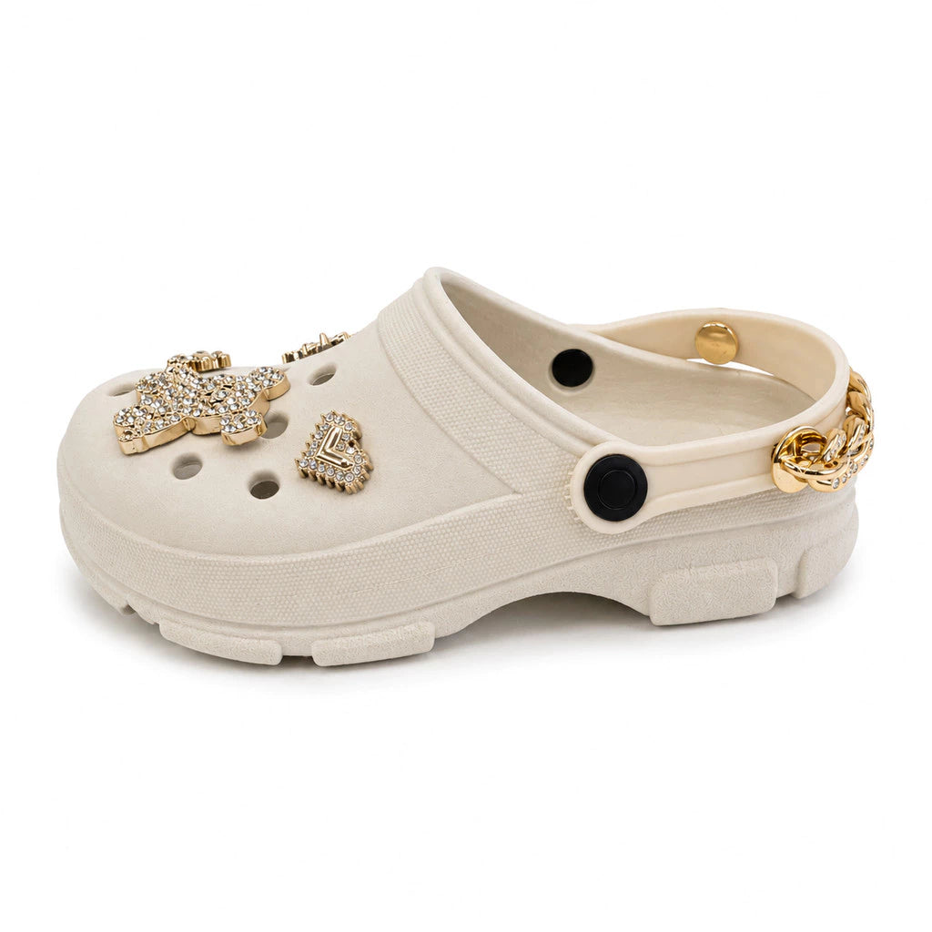 Babuche Feminino Luelua Cross Ursinho com Strass e Pins