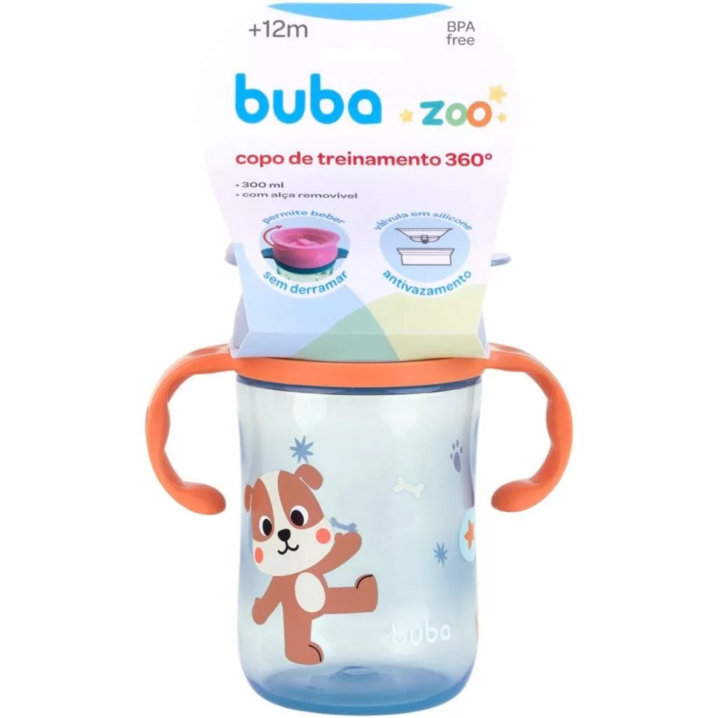 Copo de Treinamento 360 Buba Zoo 300 ml Antivazamento com Alça +12 Meses