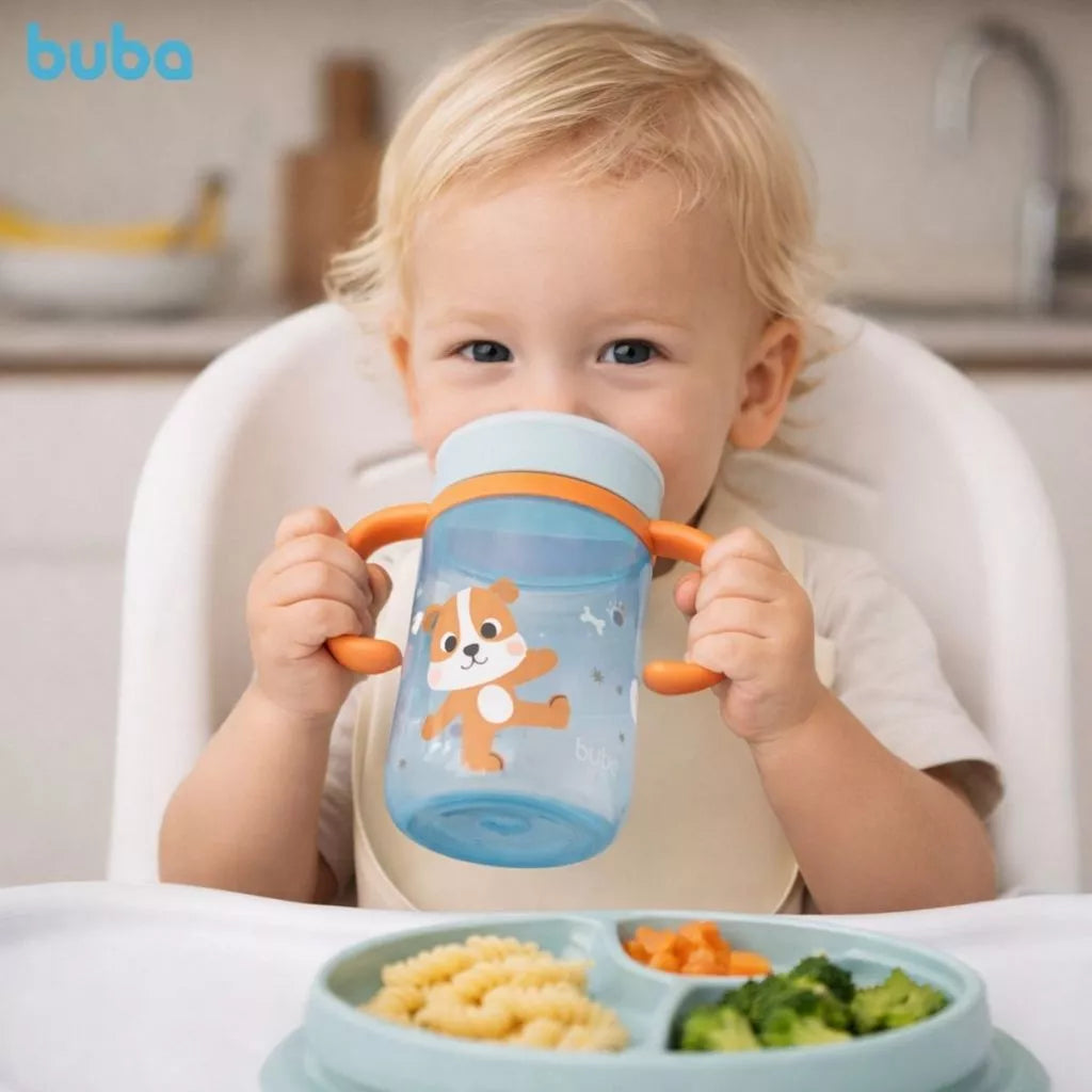 Copo de Treinamento 360 Buba Zoo 300 ml Antivazamento com Alça +12 Meses
