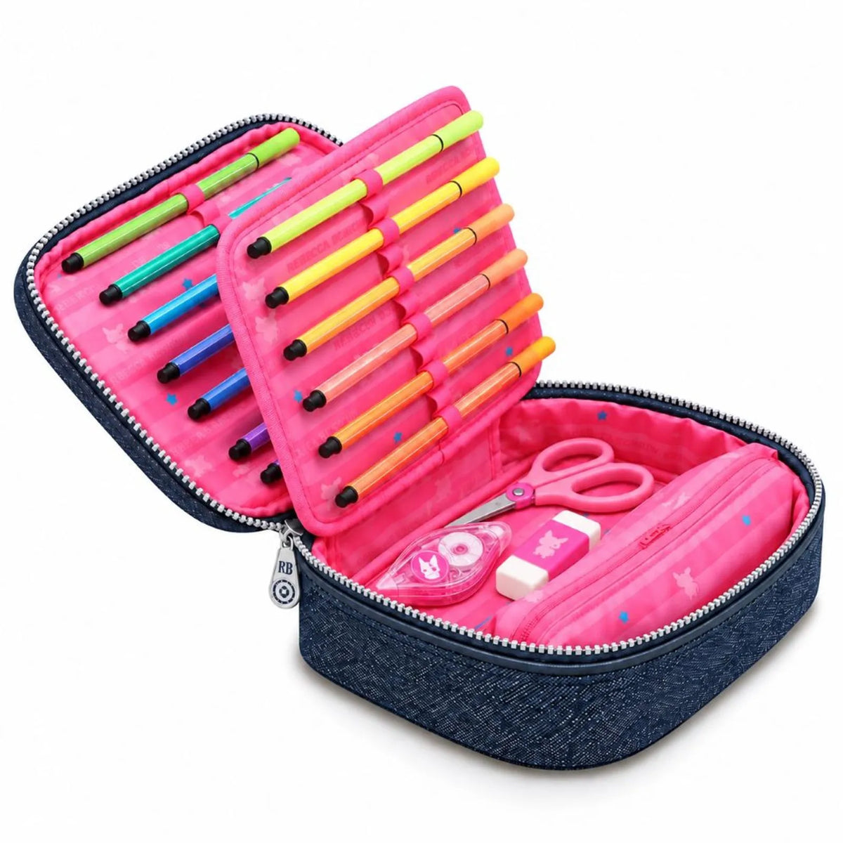Estojo Box Escolar Rebecca Bonbon Jeans Star Oficial Clio 36 Lápis