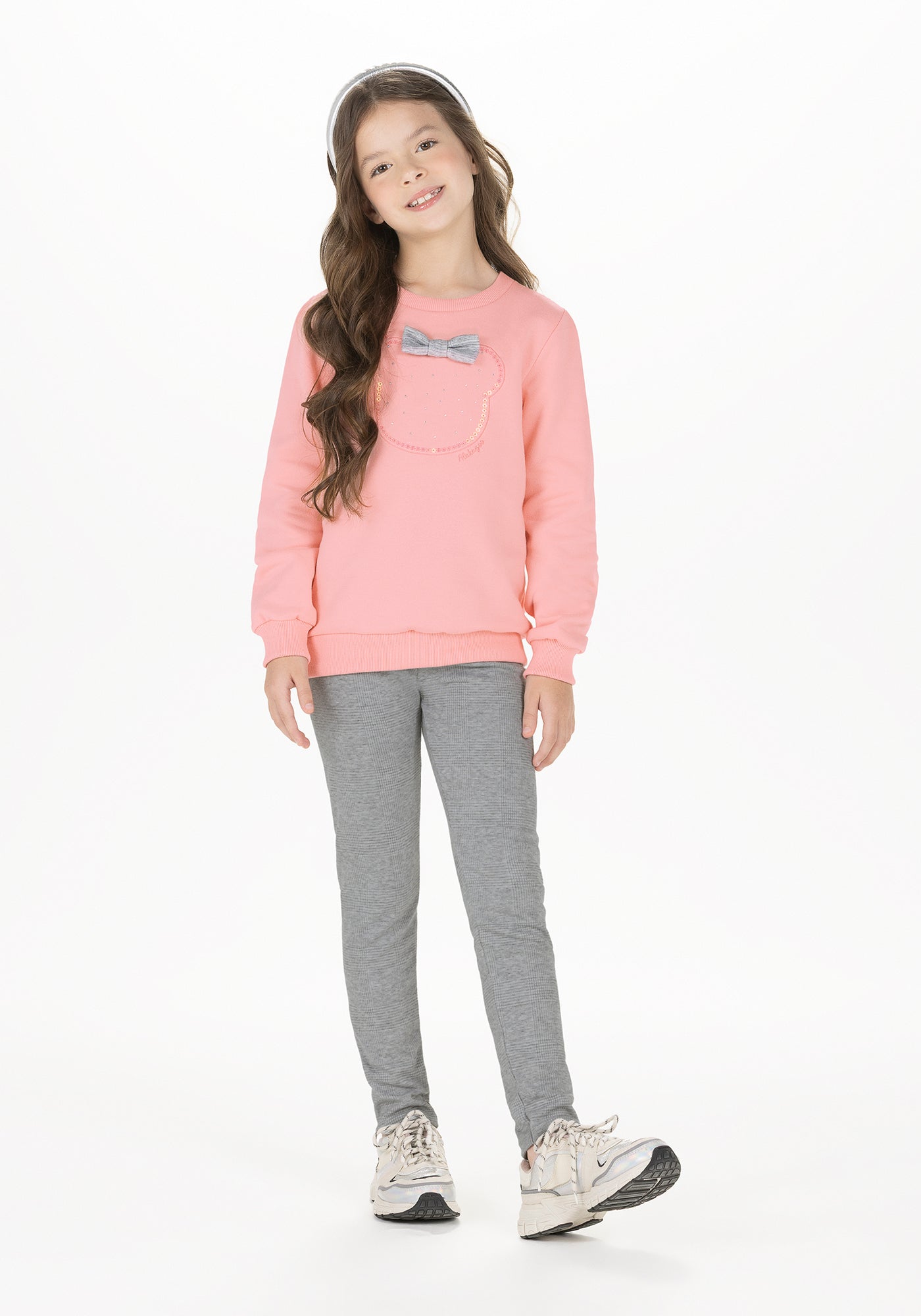 Conjunto Infantil Feminino Alakazoo Ursinha Manga Longa em Moletom e Malha Jacquard