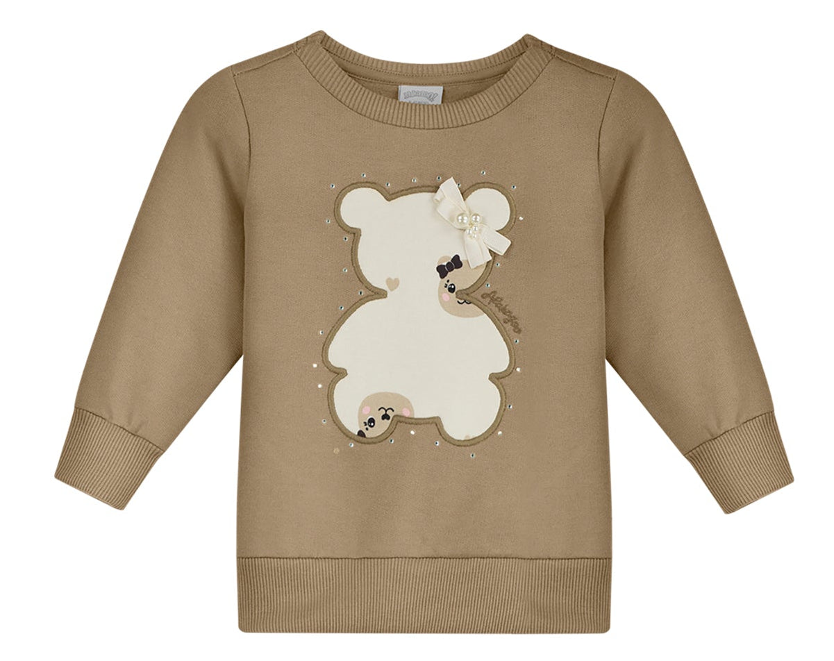 Conjunto Infantil Feminino Alakazoo Ursinha em Moletom e Molecotton com Aplique
