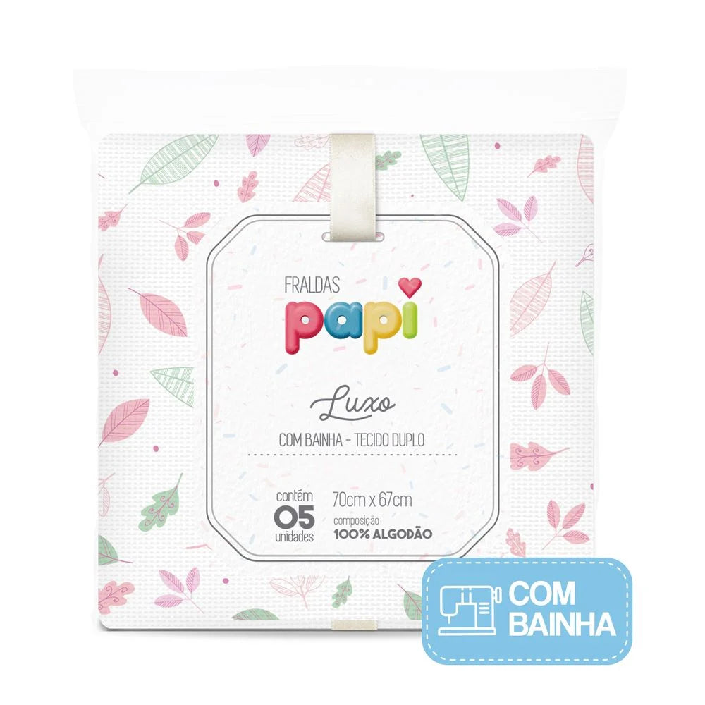 Fralda Luxo Com Bainha E Tecido Duplo Com 5 Unidade Papi