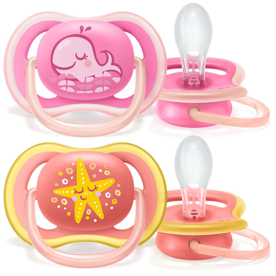 Chupeta Feminina Ultra Air Baleia e Estrela do Mar com 02 Unidades Avent 6-18 me - Avent - Gut Gut - Moda infantil, enxoval e móveis para bebês