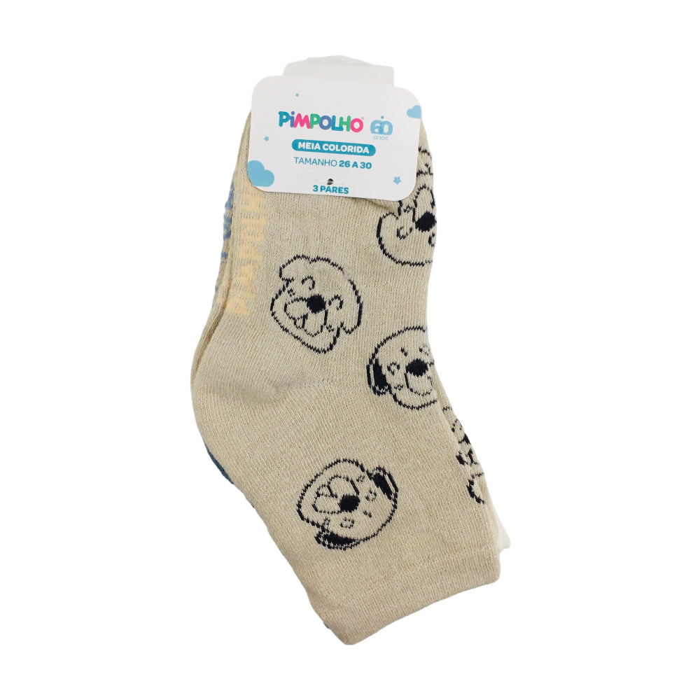 Kit Meia Pimpolho Masculino Com 3 Pares Colorida Cachorro