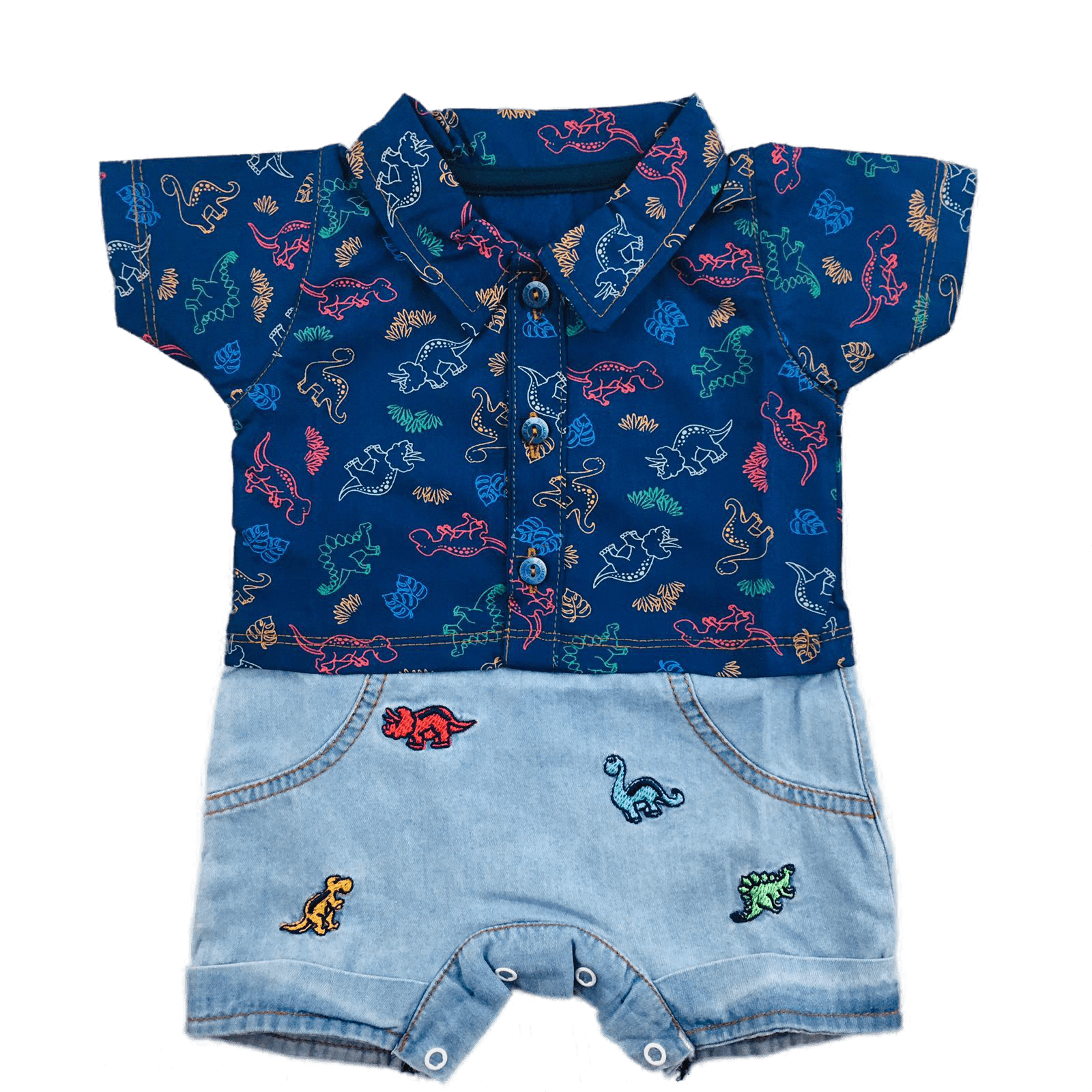 Macacão Masculino Curto Dino Baby  Brokinha